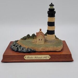 Vintage Replica Of The Bodie Island, NC Lighthouse With Wooden Base